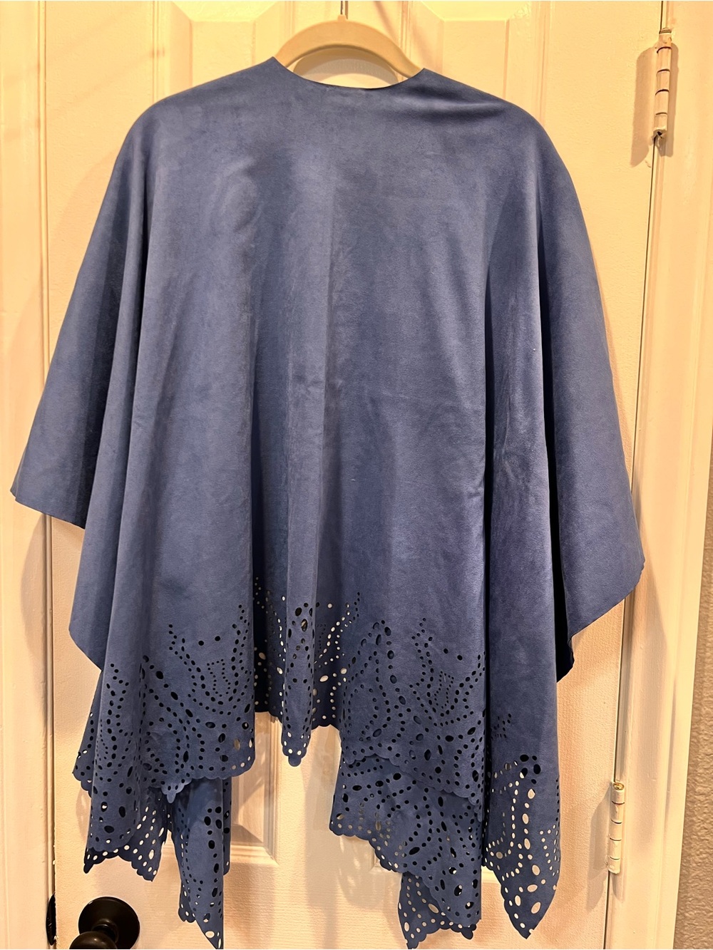 Chico's Blue Vegan Suede Perforated Eyelet Scalloped Ruana Poncho OS - Picture 5 of 5